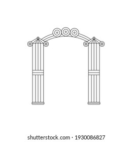 Vector outline illustration of antique, ancient columns or arches. Icon, emblem, linear template.