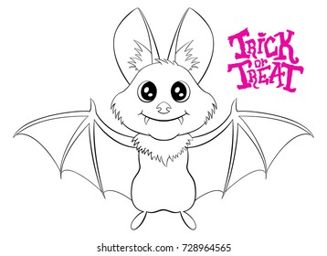 Vector outline illustration of a bat for Halloween on a white background. Trick or treat