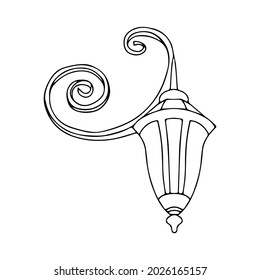 A Vector outline illustration of a black burning lamp is on a white background