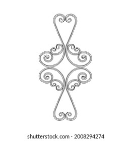 Una ilustración del contorno vectorial de un elemento decorativo negro hecho de hierro fundido está sobre un fondo blanco