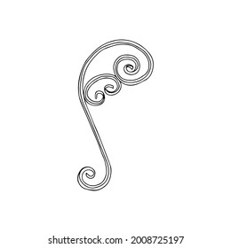 Una ilustración del contorno vectorial de un elemento decorativo negro hecho de hierro fundido está sobre un fondo blanco