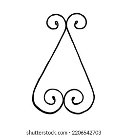 Ilustración del contorno vectorial de un elemento decorativo negro hecho de hierro fundido está sobre un fondo blanco