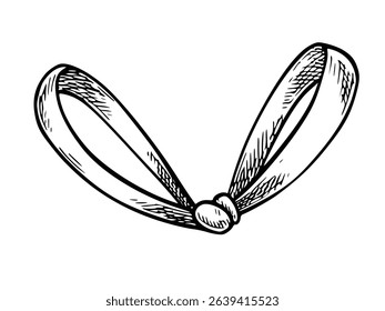 Vector outline illustration of Bow in sketch vintage style for wedding greeting cards, stationery, or baby party invitations. Linear drawing of Ribbon painted by black inks. Etching for party design.