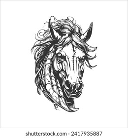 vector outline illustration of a brave and dashing horse made in detail