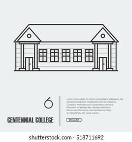Vector outline illustration of building Facade. Coloring book page for adults and children. Black outline on white.
