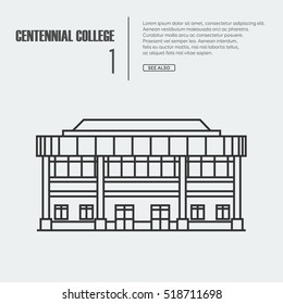 Vector outline illustration of building Facade. Coloring book page for adults and children. Black outline on white.