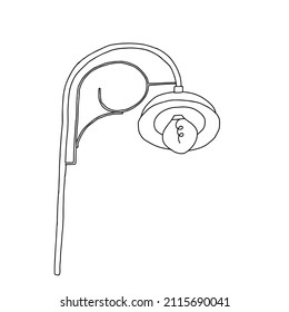 A Vector outline illustration of a burning lamp is on a white background