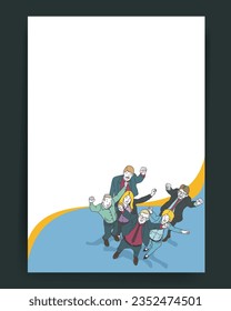 Vector outline illustration of business people celebrating success
