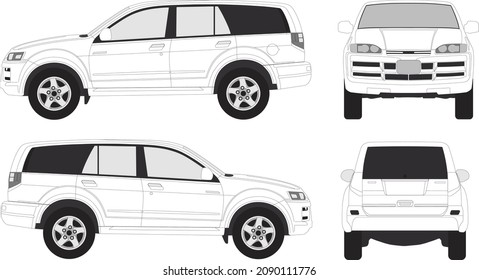 Ilustración del contorno del vector conjunto de coches suv aislado en fondo blanco