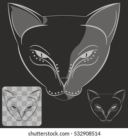 Vector outline illustration of cat head isolated on a black background. Can be used as logo, label, icon, tattoo or for t-shirt design, EPS10.