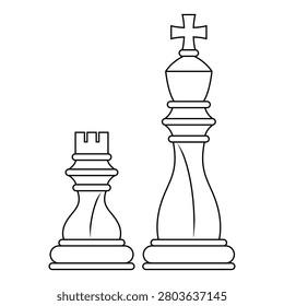 Vector outline illustration of chess pieces (king and rook), isolated on a white background. 50