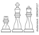 Vector outline illustration of a chess queen piece, isolated on a white background. 25