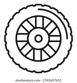 Vector outline illustration of a circular gear with teeth, in black and white