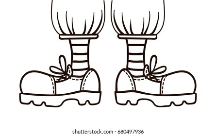 Vector, outline illustration, clown, feet, boots