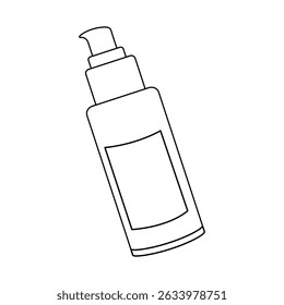 Ilustração em contorno vetorial de um frasco de bomba cosmética. Ideal para beleza, cuidados com a pele, higiene pessoal ou temas de design de embalagem do produto.