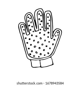 Vector outline illustration of dog and cat hair glove isolated on white background. Pet grooming tool for animal hair for dog styling.