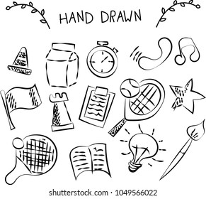 vector outline illustration drawn by hand in black lines on white. icon set.