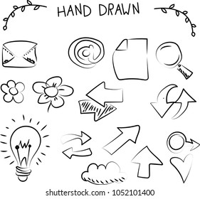 vector outline illustration drawn by hand in black lines on white. icon set.