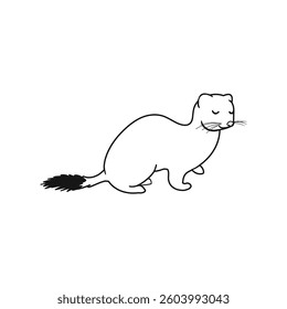 Vector Outline Illustration of Ermine Isolated on White Background