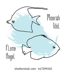 Vector outline Illustration with fish