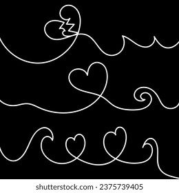 Vector outline illustration in the form of a set of hearts drawn in a linear style
