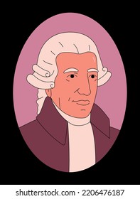 Vector outline illustration of Franz Joseph Haydn. Black background.