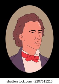 Vector outline illustration of Frederic Chopin. Polish composer and pianist of French-Polish origin.