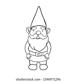 Vector outline illustration of garden gnome. Cute fairytale character