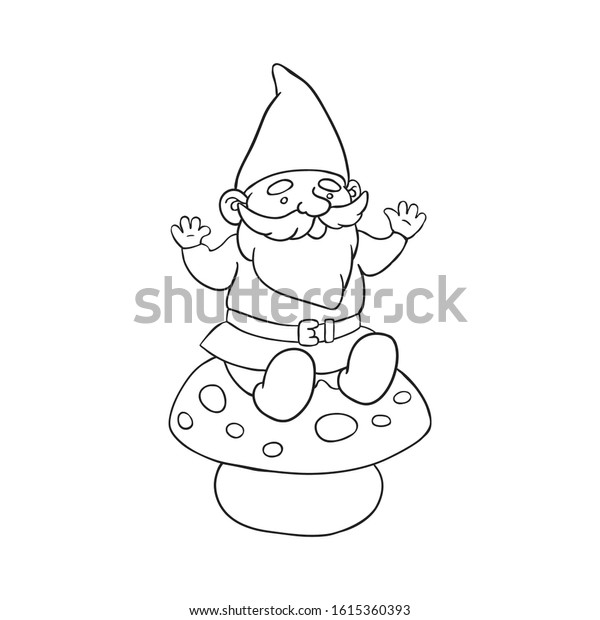 Download Vector Outline Illustration Garden Gnome Sitting Stock Vector Royalty Free 1615360393