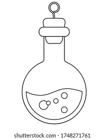Ilustración del contorno vectorial de los frascos de vidrio con líquidos aislados sobre un fondo blanco. Dibujo manual. Botella de poción. Colorido de la página. Cosas médicas o mágicas.
