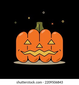 Vector outline illustration of Halloween. The Orange Pumpkin in the Black Background.
