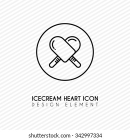 Vector outline Illustration of heart icon with ice cream. Symbol of love and delicious food, dessert. Design element for web app, logo, emblem, sign, Valentine's day icon.