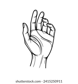 Vector outline illustration of left hand with raised fingers.