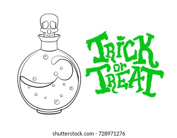 Vector outline illustration of a magic potion for Halloween on a white background.