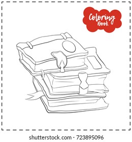 Vector outline illustration of a magic wizard book for Halloween on a white background.