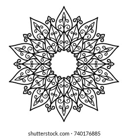 Vector, outline, illustration, mandala, circle, tattoo, east, flower, star, sketch