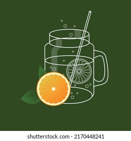 ilustración del contorno vectorial del frasco de albañilería con limonada y naranja fresco