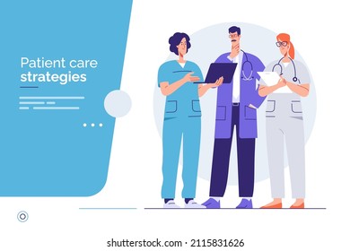 Vector outline illustration of a medical personnel, health workers, hospital physicians. Editable stroke, global swatches.