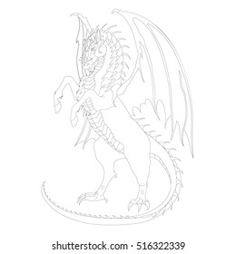 Vector outline illustration of mystical creature dragon-horse isolated on white background