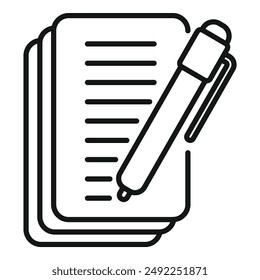 Vector outline illustration of a notepad and pencil, perfect for educational and office themes