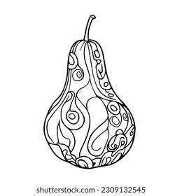 A Vector outline illustration of one pear with pattern isolated on a white background for coloring book