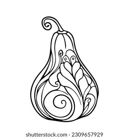 Ilustración del contorno vectorial de una pera con patrón aislado en un fondo blanco para el libro de color