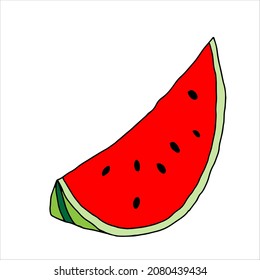 Ilustración del contorno vectorial de una cuenca de agua fresca roja y verde con semillas negras aisladas en fondo blanco