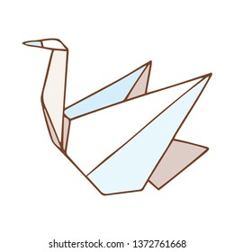 Vector outline illustration of the origami paper crane bird
