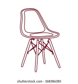 Vector outline illustration of plastic chair in Scandinavian Nordic style with wooden legs