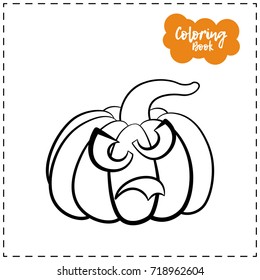 Vector outline illustration of a pumpkin lantern for Halloween with emotion on a white background