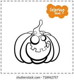 Vector outline illustration of a pumpkin lantern for Halloween with emotion on a white background