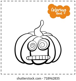 Vector outline illustration of a pumpkin lantern for Halloween with emotion on a white background