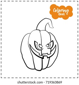 Vector outline illustration of a pumpkin lantern for Halloween with emotion on a white background