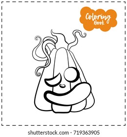 Vector outline illustration of a pumpkin lantern for Halloween with emotion on a white background